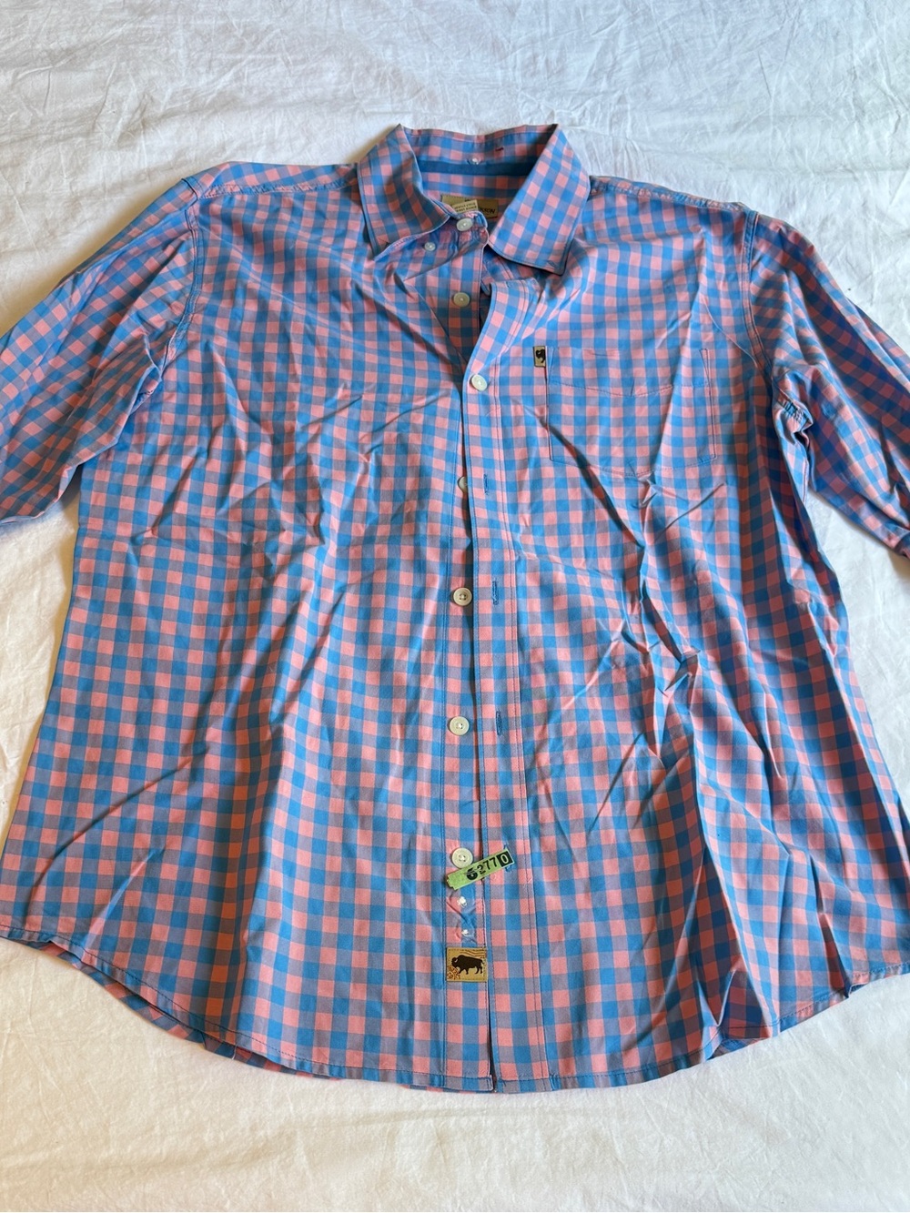 Men's Casual Blue & Pink Check Button-Down Shirt